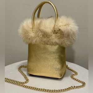 NaturalâReal Fox Fur Trimmed With Togo Cowhide Handmade Tote Bag/Crossbody